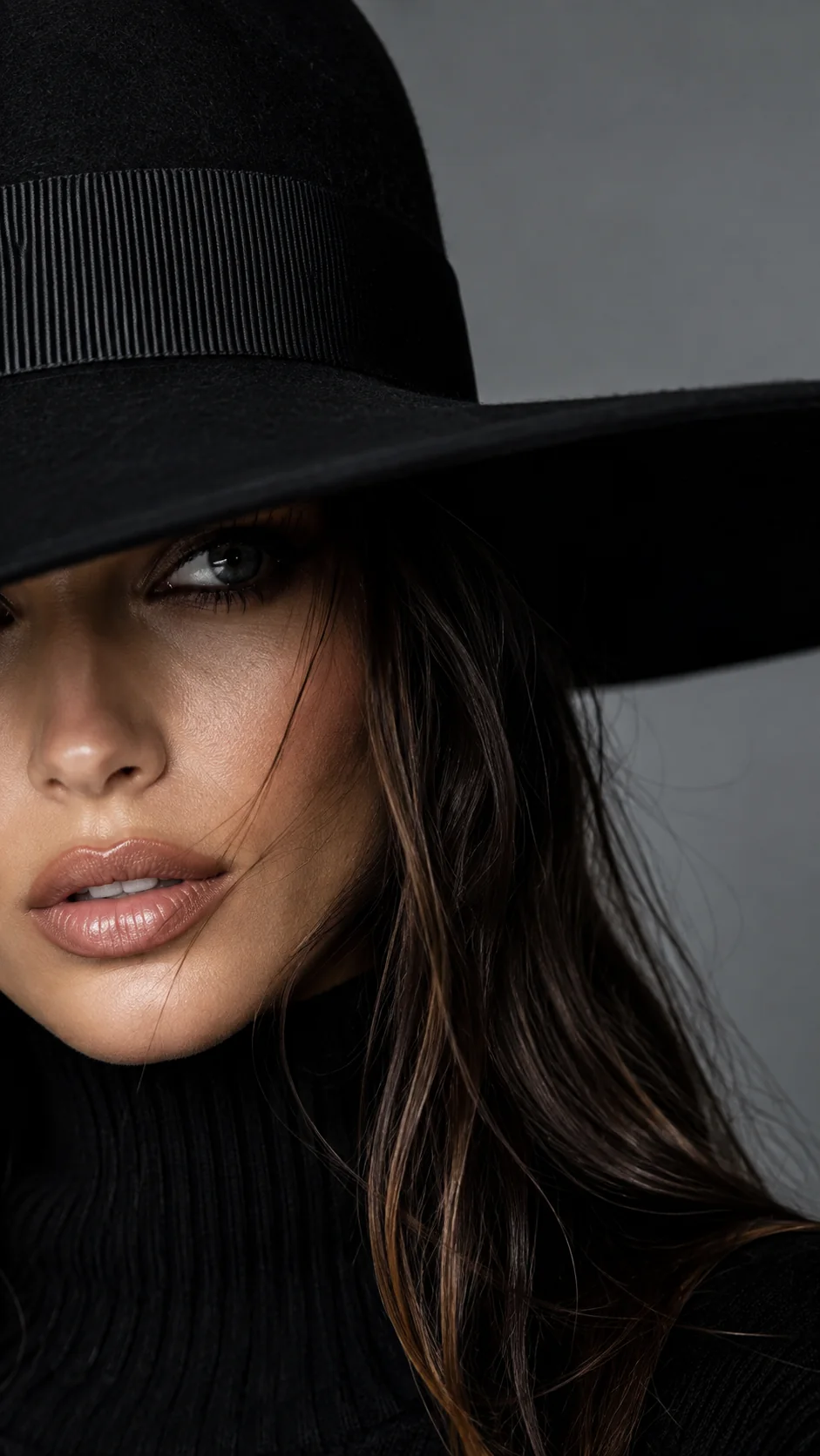 Primo piano di Rebecca con cappello nero